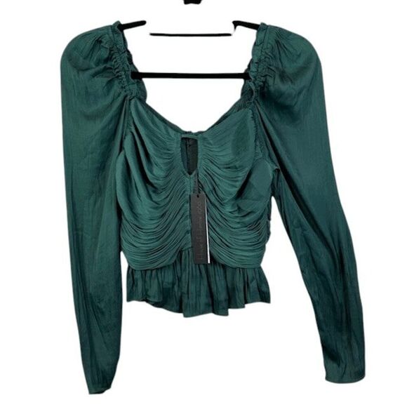 House of Harlow 1960 Tops - NWT House of Harlow Emerald Green Ruched Balloon Sleeve Cropped Blouse Size‎ XS